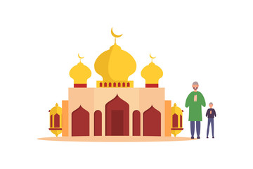 Modern Flat Elegant Islamic Mosque Building illustration concept for web landing page template, banner, flyer and presentation