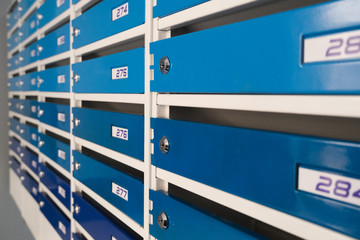 Post boxes close up. Row of posts.