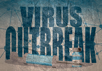 Abstract virus image on backdrop and text. Virus outbreak danger relative illustration. Medical research theme. Epidemic alert
