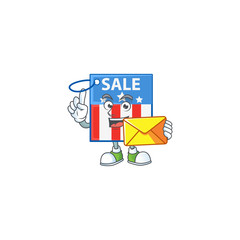 Happily USA price tag mascot design style with envelope