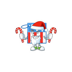 cartoon mascot style of USA price tag in Santa costume with candy