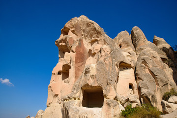 Cave houses carved in stone at Göreme, Cappadocia, Turkey