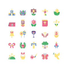 Fototapeta premium happy easter and cute rabbits icon set, flat style andcolorful design