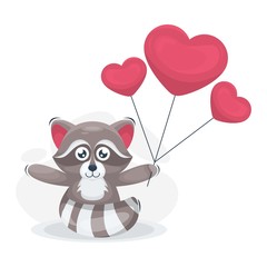 cute raccoon with love balloon cartoon vector