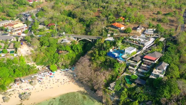 Padang Padang Beach in Bali, Indonesia. Aerial view. Shot on Hasselblad, H.265, 4k