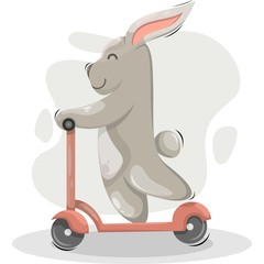 Fototapeta na wymiar cute rabbit play scooter cartoon vector