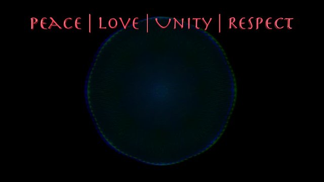 Peace, Love, Unity and Respect (PLUR) on a psychedelic background. A set of principles that is associated with the rave culture