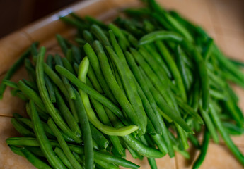 Delicious pile of fresh organic green beans ready to be cooked