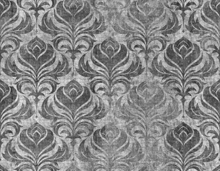 Wallpaper murals Concrete wall Swirl Damask Wallpaper Pattern, seamless tiling repeating background grunge texture, grayscale concrete grunge version