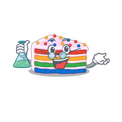 Cool rainbow cake Professor cartoon character with glass tube