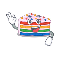 A funny picture of rainbow cake making an Okay gesture