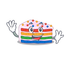Waving friendly rainbow cake mascot design style