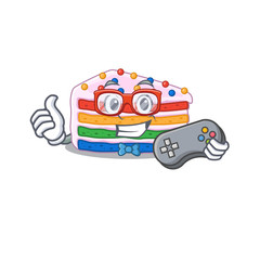 Naklejka premium Smiley gamer rainbow cake cartoon mascot style