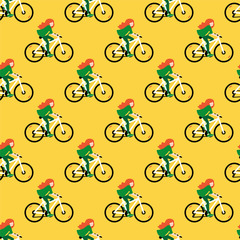 Vector seamless pattern with girls riding bicycle