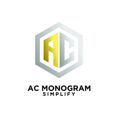 luxury ac, ca, a c initial monogram hexagon letter gold silver logo design with  white background