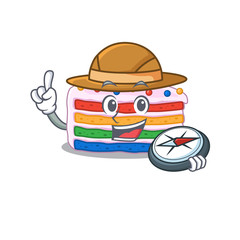 Rainbow cake experienced Explorer using a compass