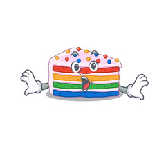 Rainbow cake mascot design concept with a surprised gesture