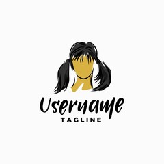  girl head vector design template . two pigtails girl vector design inspiration . logo design template