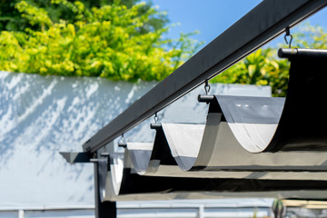 Retractable awning for outdoor interior design