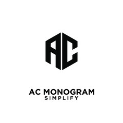 ac, ca, a c initial monogram hexagon letter black logo design with white background