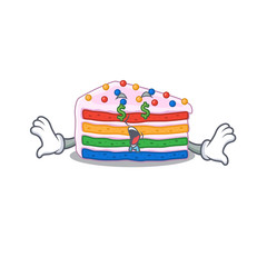 Happy rich rainbow cake cartoon character with Money eye