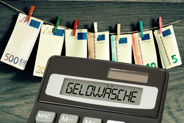 Geldwäsche, Euro Geld und Taschenrechner