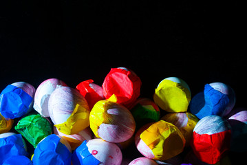 Group of eggshells, painted and decorated by hand, children's carnival celebration, start of Holy...