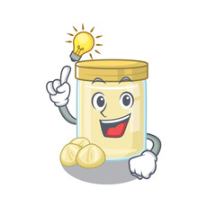 a clever macadamia nut butter cartoon character style have an idea gesture