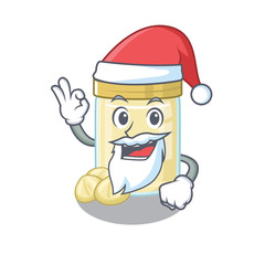 Macadamia nut butter in Santa cartoon character style with ok finger