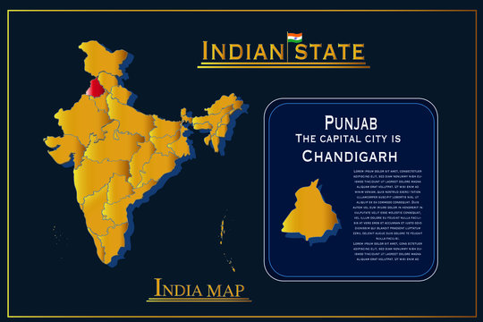  Detailed vector India country outline border map  on background.Punjab  state