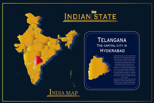  Detailed vector India country outline border map  on background.Telangana  state