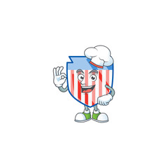 Fototapeta premium USA stripes shield cartoon character in a chef dress and white hat