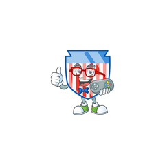 An attractive gamer USA stripes shield cartoon character design