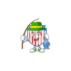 A mascot design of Fishing USA stripes shield with 3 fishes
