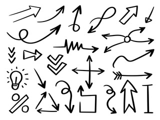Business arrows hand drawn vector collection, Business icon set. Arrow sign.