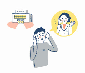 電話相談する男性　病院