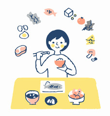 食事をする女性　栄養バランス