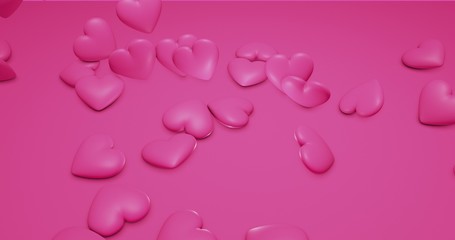 Pink cute falling polygonal hearts. Valentines Day. event background. 3D rendering 3D illustration
