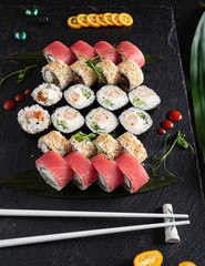 sushi on the black background