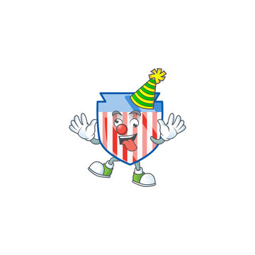 Cute and funny Clown USA stripes shield cartoon character mascot style