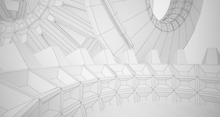 Abstract drawing architectural background. White interior with discs. 3D illustration and rendering. © SERGEYMANSUROV