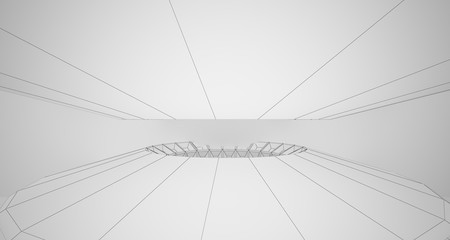 Abstract drawing architectural background. White interior with discs. 3D illustration and rendering.