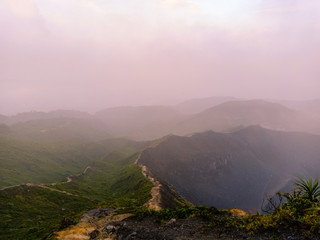 kaba mountain in the morning when volcanic ash is clearly visible