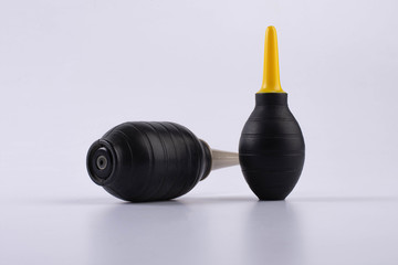 Two silicone blower for camera and lenses isolated on white background