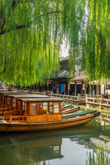 Boats in Zhouzhuang Ancient Town, Suzhou City, Jiangsu Province, China