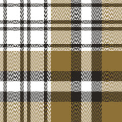 Seamless tartan plaid pattern texture. Gold, black, and white check plaid background for scarf, blanket, throw, duvet cover, upholstery, or other modern autumn or winter textile print.