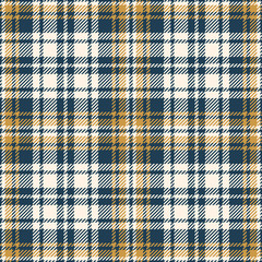 Tartan plaid pattern background. Seamless check plaid graphic in blue, gold, and off white for scarf, flannel shirt, blanket, throw, duvet cover, or other modern autumn winter fabric design.