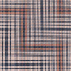 Plaid pattern seamless tartan vector background in blue, brown, and pink. Glen abstract check plaid for jacket, coat, or other spring, summer, autumn, and winter tweed fashion textile design.