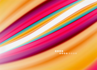 Obraz premium Wave lines abstract background, smooth silk design with rainbow style colors. Liquid fluid color waves. Vector Illustration