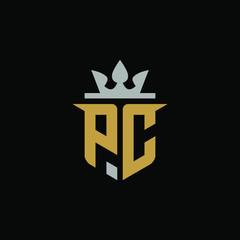 Initial Letter PC  with Shield King Logo Design